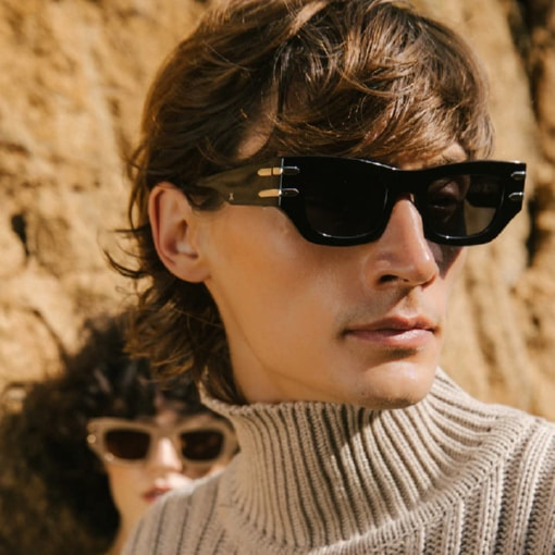 Oscar & Frank γυαλιά ηλίου Made In Japan κοκάλινο μαύρο γυαλιστερό 47mm